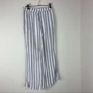 Salty Lemon Gray & White Striped High Rise Wide Leg Pants Medium